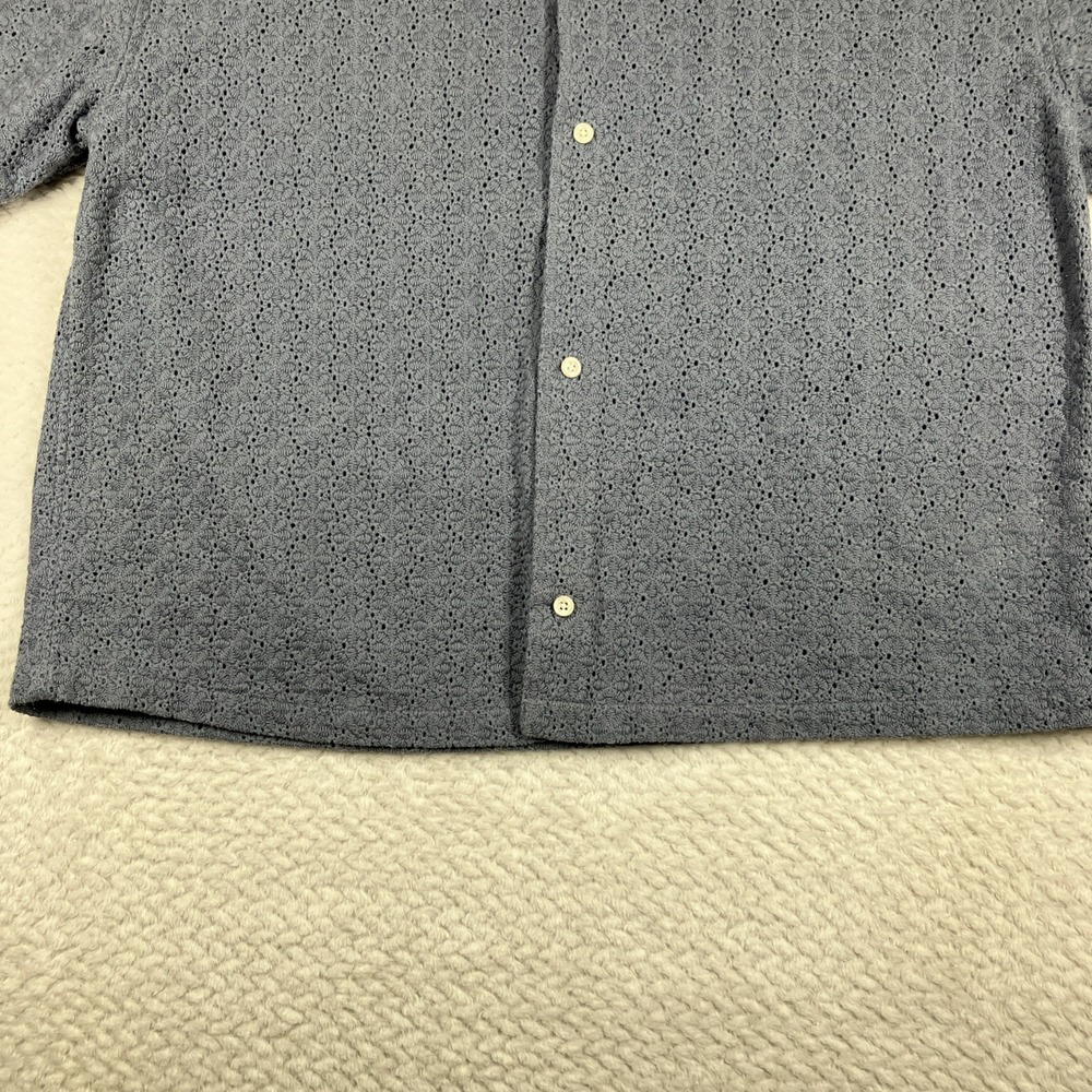 Abercrombie & Fitch Cropped Mens L Camp Collar Eyelet Lace Short Sleeve Blue - Picture 4 of 12